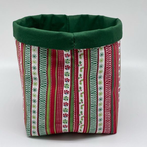 Handmade Christmas Fabric Basket / Red And Green Fabric Basket - Picture 4 of 4